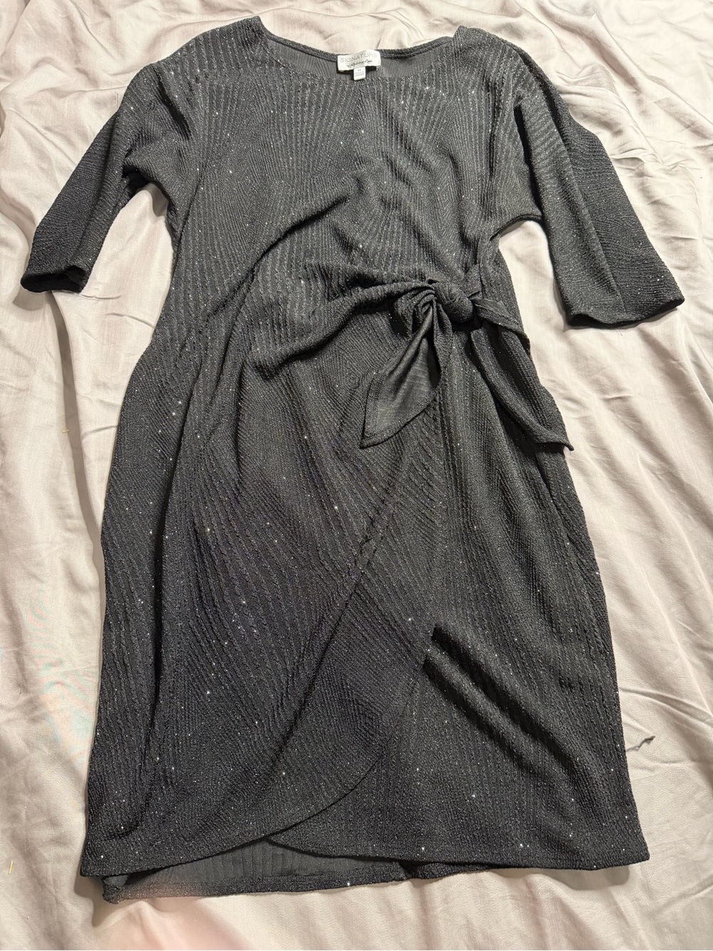 Robbie Bee Black Ribbed Midi Dress with Side Tie